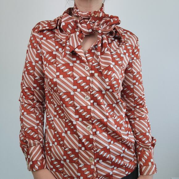 70s Dagger Collar Patterned Print Button Up Shirt Medium - Picture 4 of 11